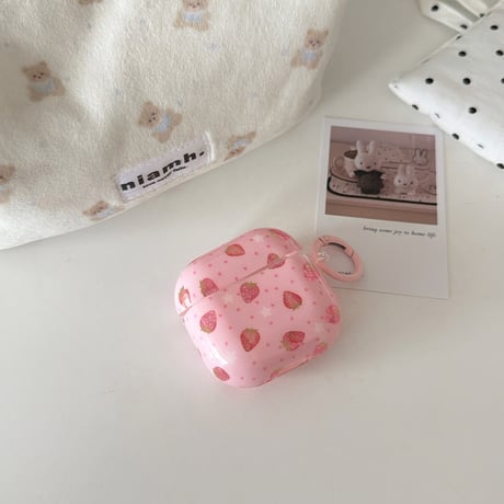イチゴ柄 AirpodsPro3ケース 甘めコーデ Airpods4/3カバー AirpodsPro第2/1世代 ピンク ギフトにおすすめ[M6515]
