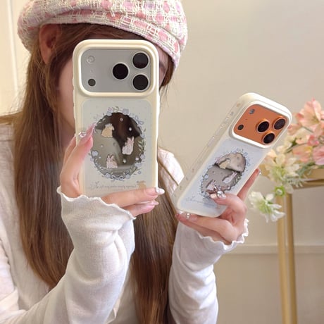 ウサギミラー iPhone17Pro/17ケース ホワイト iPhone17Promax/16Pro/15ケース かわいい 春夏向け[M6147]