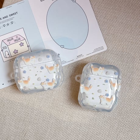 猫ちゃん花柄 Airpods Pro3ケース 刺繍花のストラップ Airpods 4/3カバーケース AirpodsPro2/1  可愛い ギフトに合う [M6185]