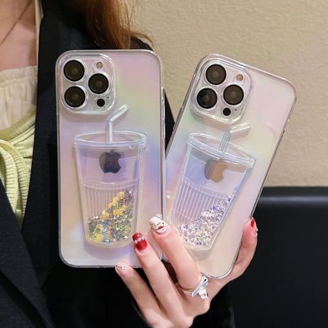 【iPhone16】動く氷/レモン iphone15/14proケース グリッター入り液体 iphone13/12カバー キラキラグラデーションカラー レンズフィルム付 人気品[M3122]