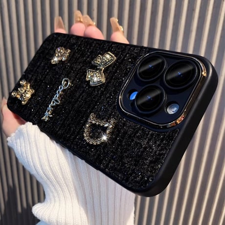 布地 iPhone16/15plusケース  放熱仕様 iPhone14/13proソフトケース カメラ保護 リボン熊ちゃんデコ 秋冬人気[M3618]