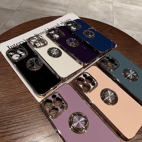 リング付 iPhone15/15plus/15proケース メッキ スタンド機能 iPhone14/13/12proカバー 光沢感 耐久性[M3558]