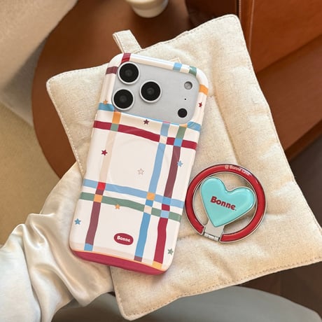 ハート型MagSafeリングスタンド iPhone17Pro/17ケース チェック柄 iPhone16Pro/15/14ケース 可愛い 甘めコーデ [M6359]
