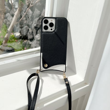 iPhone14proケース ショルダー紐 カード収納 iphone13/12promaxカバー  シンプル お札入れ 頑丈 [M2270]