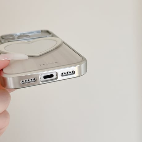 ハートミラー iPhone17Pro/17ケース ストライプ柄  iPhone16Pro/15/14ケース 淡色系 ガーリーファッション[M6264]