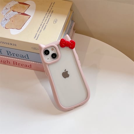 猫の耳 iPhone15/15proケース リボンデコ iphone14promax/13pro/12カバー 可愛い 黄ばまない[M4301]