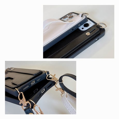 ICカード入れ/ベルト付 iphone14plus/14proケース  長さ調整可ストラップ付 アイフォン13/12/11カバー レザー 落下防止 実用[M2387]
