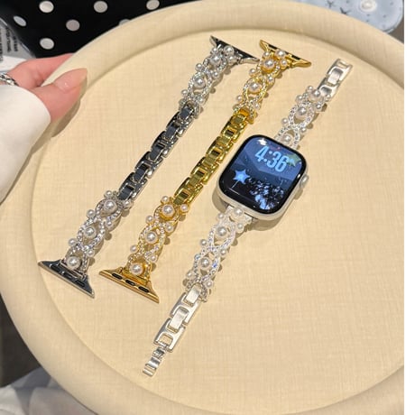 パール  AppleWatchバンド エレガント AppleWatchベルト Series 11/10/9/8 SE3/2  Ultra3/2/1 高級感高品質  美しい[M6239]