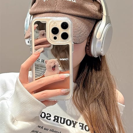 猫 ミラーiPhone15/15proケース  丈夫 iPhone14pro/13/12カバー 可愛い 丈夫[M4175]
