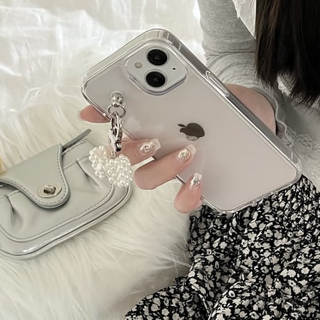 女子力アップ iPhone15/15proケース パールリボンチャーム iPhone14/13pro/12proクリアケース かわいい きれい[M4361]