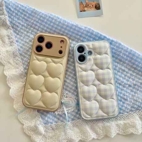 ダウンジャケット風 iPhone17Pro/17ケース キルティングハート iPhone17ProMax/16Pro/15ケース 耐衝撃 お洒落 [M5767]