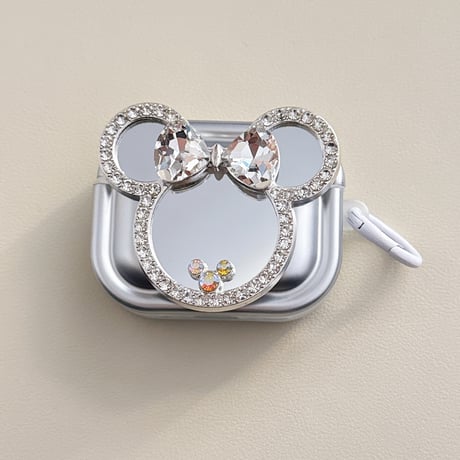 豪華ダイヤ AirpodsPro3ケース  リボン付ミラー/バック Airpods4/pro2カバー リング付 メッキ  超人気 プレゼントにおすすめ[M5943]