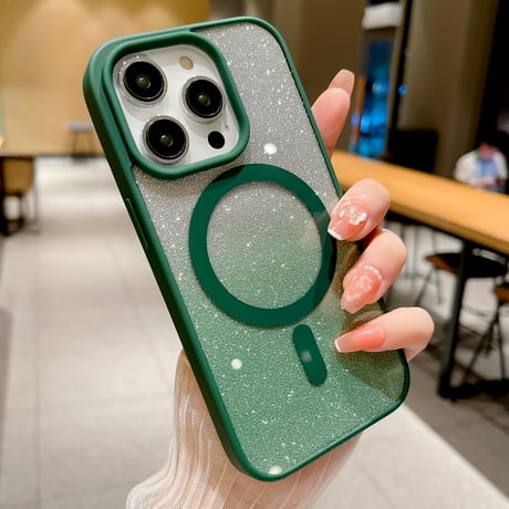 MagSafe対応 iPhone15/15proケース  キラキラインナーシート付 iPhone14/13/12proカバー 黄ばまないクリアケース[M3684]