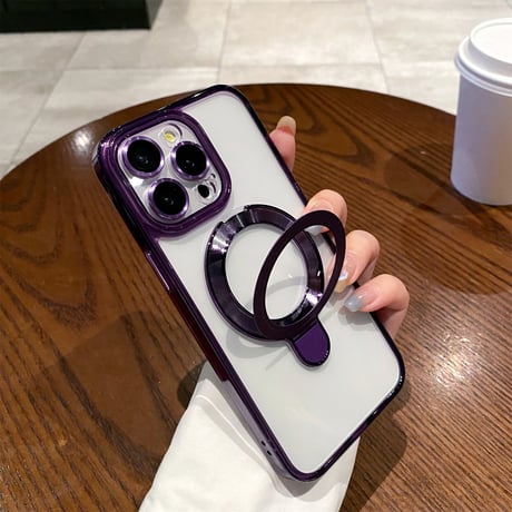 黄ばまない iPhone15pro/15promaxケース  MagSafeリングスタンド レンズフイルム iphone14/13pro/12カバー 耐衝撃 高機能[M4137]