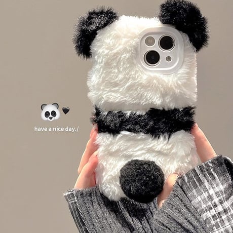 フワフワPanda iphone15/15proケース 可愛すぎ iphone14/13/12/11カバー 秋冬におすすめ 柔らかい ギフトにおすすめ[M3626]