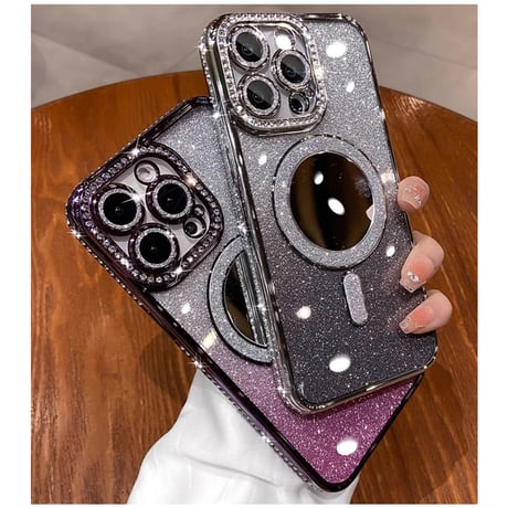 メイク鏡 iPhone16/16Proケース  ダイヤデコ MagSafe対応 iPhone15/14Pro/13カバー 大人可愛い カメラ保護[M4700]