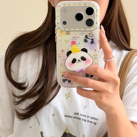 パンダ iPhone17pro/17ケース グリップ付き iPhone16/15promax/14ケース かわいい 多機能便利[M6271]