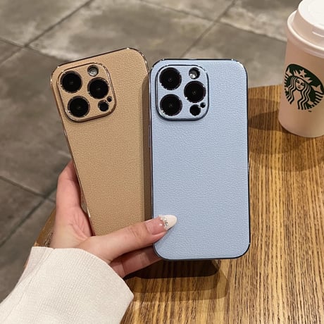 レザー iPhone15/15proケース メッキサイド iPhone14/13proカバー 高級感 指紋防止 シンプル  ビジネス風[M3524]
