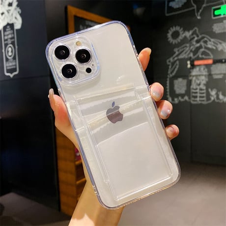 カード入れ2個 iphone15/14promaxケース  クリア iphone13/12/11カバー   シンプルコーデ 可愛い 交通カード/クレジットカードなど収納[M2193]