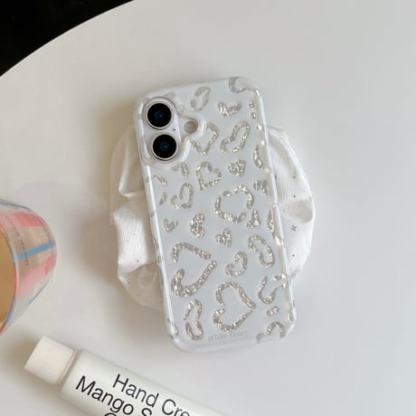 ハート型ミラーグリップ iPhone17pro/17ケース ホワイト ハート柄 iPhone16/15promaxケース かわいい 多機能便利[M6526]