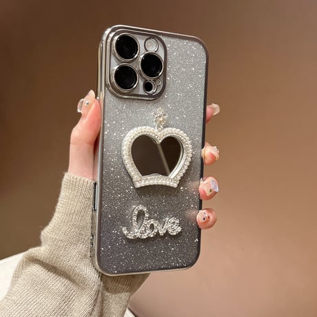 可愛い鏡付 iPhone16pro/16plusケース ラメ入り iPhone15pro/SE/14カバー おしゃれ 女子力高い 人気[M5263]