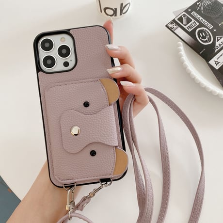 クマちゃんカード入れ iPhone15/14proケース 革製 アイフォン13/12mini/11カバー 肩掛けストラップ 高品質シック 11色[M3417]