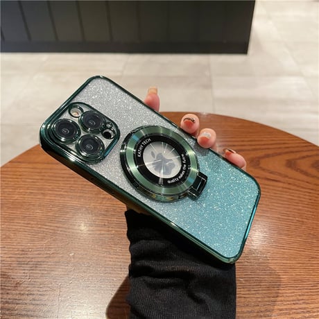 MagSafeスタンド iPhone15Pro/15ProMaxケース キラキラインナーシート iPhone14/13Proカバー カメラ保護 オシャレ[M3653]
