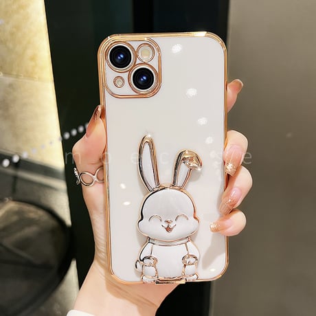 ウサギリングスタンド iphone14/15proケース  メッキ アイフォン13mini/12proカバー お洒落 多機能 便利ファッション[M2682]