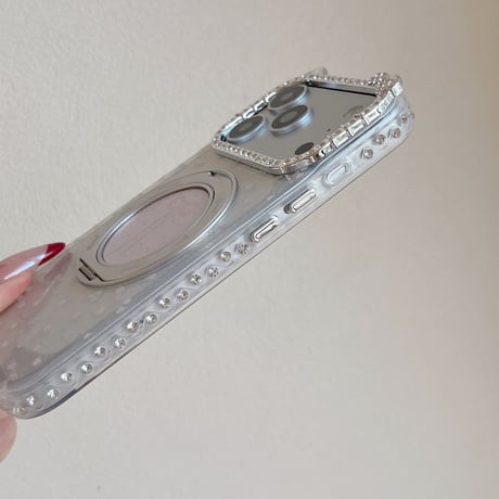 360度回転可リング iPhone17Pro/17ケース ジュエリーライン iPhone17ProMax/16Pro/15カバー 花柄とリボン柄 多機能便利[M6078]