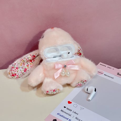 ウサギぬいぐるみ Airpods Pro3ケース ふもふも Airpods 4/3カバーケース AirpodsPro2/1 かわいい ギフトにおすすめ [M6486]
