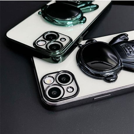 宇宙飛行士スタンド iphone14plus/14promaxケース  メッキ クリアアイフォン13/12/11proカバー カッコイイ 可愛い 実用[M2235]
