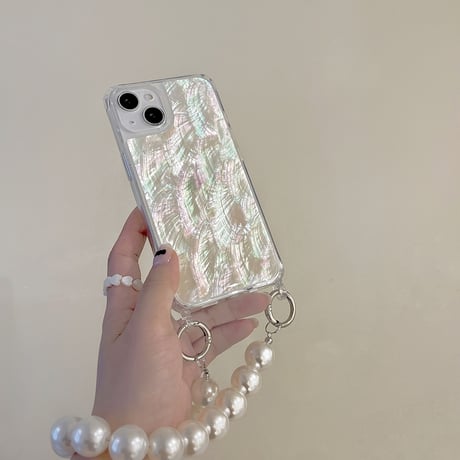 本物の貝殻 iphone16/15Pro/14/13proケース オシャレ iphone12/11proカバー  短い/長い真珠ストラップ付 可愛い キラキラ[M2020]