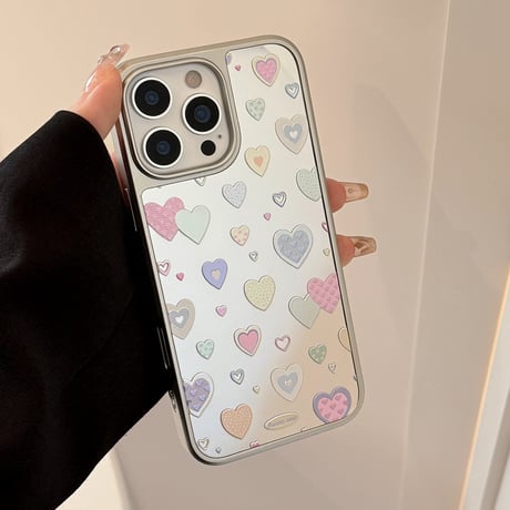 ハート柄ミラー アイフォン16/16proケース 女子力高い iPhone15promax/14pro/13promaxカバー 夏に人気 頑丈[M5446]