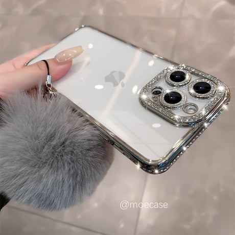 毛玉付 ジュエリーiPhone15/15proケース 女子に大人気 キラキラ アイフォン14/13/12カバー 高級感 カメラ保護[M3798]