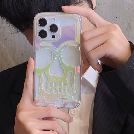 ドクロ iphone16/15/14/13proケース 放熱しやすい アイフォン12/11カバー レーザー光る グラデーション カッコイイ スカル [M3212]