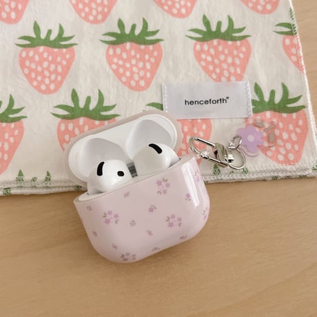 パープル Airpods4ケース 花柄  Airpods3/Pro2ケース airpodspro2カバー  キーチェーン付 ギフトにおすすめ[M5268]