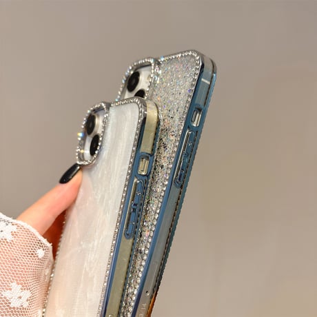 高級感 iPhone16pro/16カバー ダイヤデコライン ラメ入り iPhone15promax/14/13/12ケース 女子に人気[M5391]