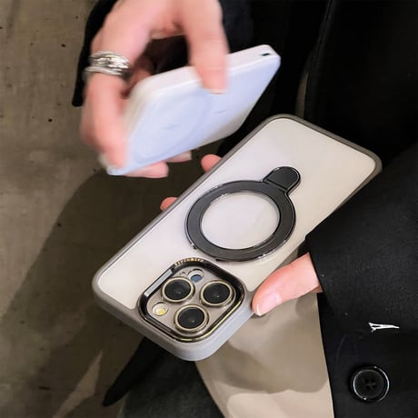 MagSafeリングスタンド一体型 iPhone15/15proカバー 高機能 iPhone14Pro/13proケース  ガラスレンズフィルム付 シンプル高級感 丈夫 [M3856]