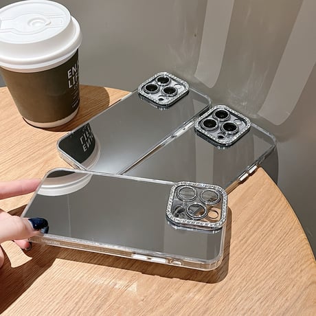 ミラー iPhone15/15proカバー ジュエリーレンズカバー iPhone14/13pro/12ケース お洒落 可愛い[M4556]