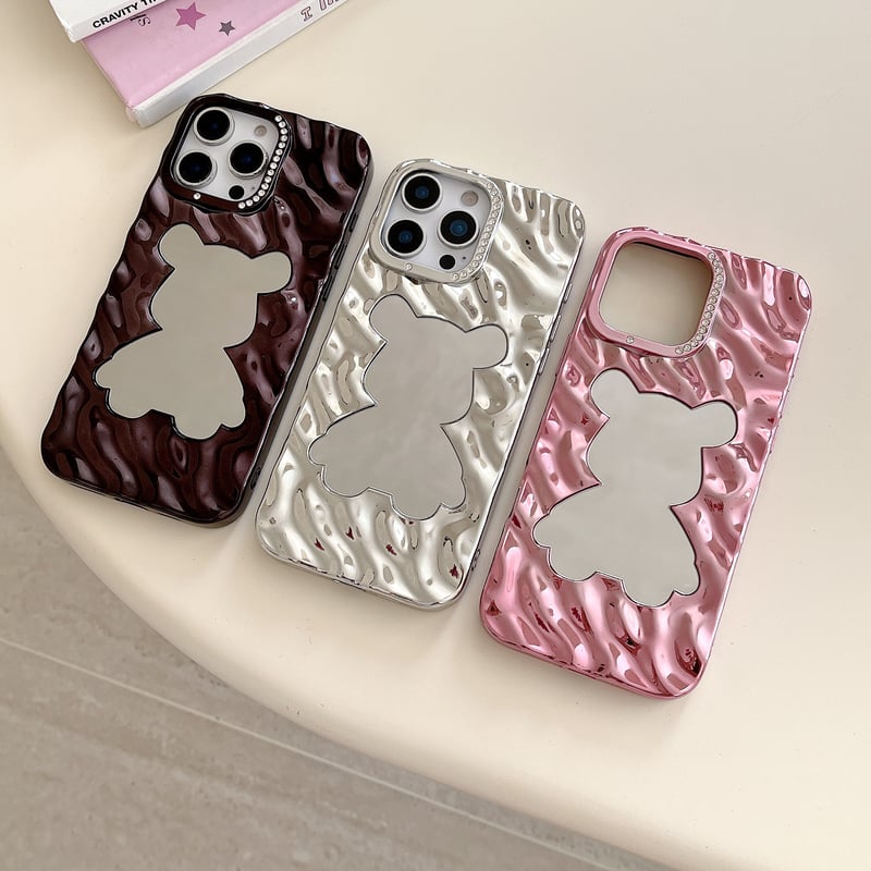 クマちゃんミラー iPhone17/16proケース ジュエリーデコ 波紋