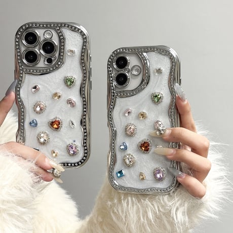 宝石 iPhone16/16proケース うねうね ジュエリー アイフォン15promax/14/13proケース 大人可愛い 女子力UP 丈夫[M5095]