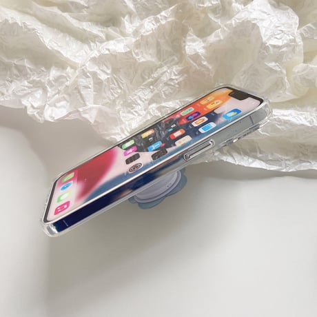 花グリップ付 iphoneSE3/13ケース   透明系  iphone12/11proカバー  スタンド機能あり  オシャレ艶あり 便利ファッション 頑丈 [M1715]