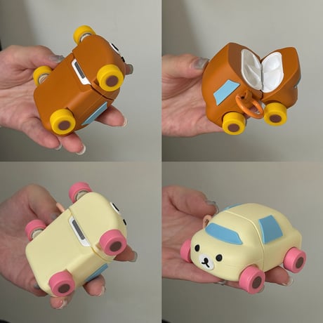 ギフトにおすすめ Airpods4ケース 熊ちゃん 車デザイン Airpodspro2カバー Airpods3/2 タイヤあり リング付 可愛い[M5544]