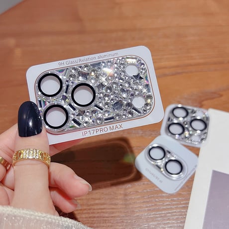 豪華ダイヤ カメラ保護カバー レンズフィルム iPhon17ProMax/17Pro/17/Air キラキラ 頑丈 ハンドメイド おしゃれ [M5708]