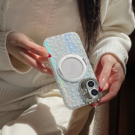 360度回転可リング iPhone17Pro/17ケース ジュエリーライン iPhone17ProMax/16Pro/15カバー 花柄とリボン柄 多機能便利[M6078]
