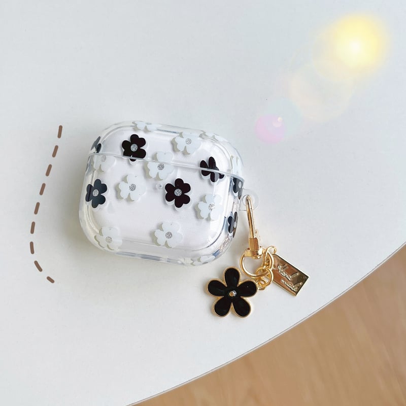 Airpods 4】花柄 airpods3/pro2ケース flowerキーホルダー付き