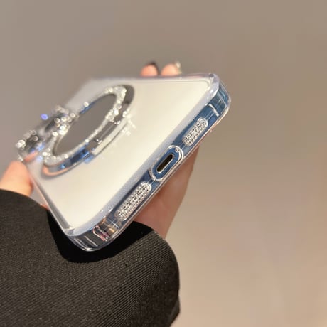 ミラーリングスタンド アイフォン16/16proケース ジュエリー iPhone15pro/14/13proカバー オシャレストラップ 高透明 [M5506]