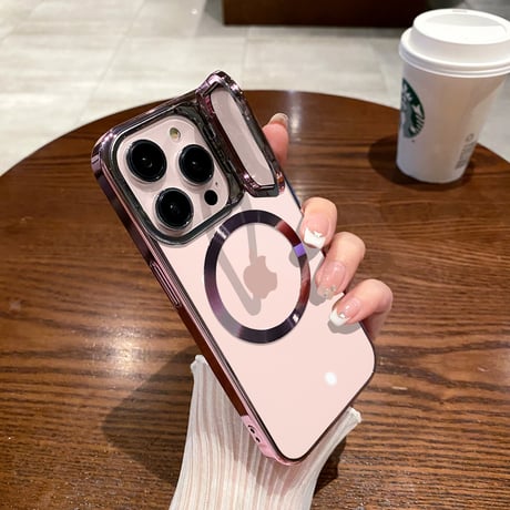 カメラカバー付 Magsafe iPhone15/15proケース スタンド機能 iPhone14Pro/13/12カバー  画質に影響しない 黄ばまない 高透明[M3683]