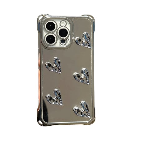 ハート付ミラー iPhone16Promax/16proケース バックチャーム/ショルダーストラップ付 iPhone15pro/14/13カバー 便利人気 おしゃれ[M5441]