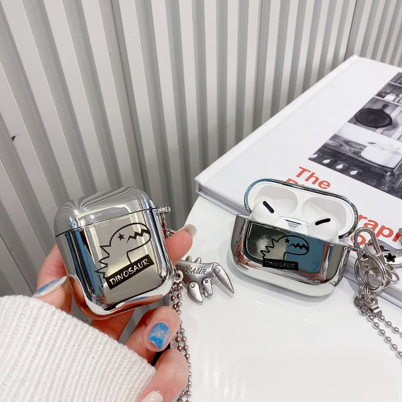 Airpods 4】銀色 恐竜 airpodspro2/1ケース dinosaur キー